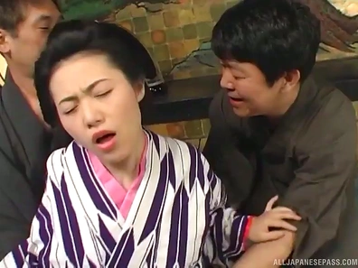 Sexy Geisha Girl Takes Two Guys Hard for Steamy Threesome Action