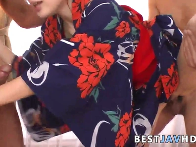 Kaori Maeda's Insatiable Mouth Takes Two Hard Cocks Like A Pro