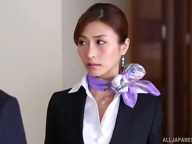 Japanese Stewardess Seduces Hung Older Man for Steamy Encounter