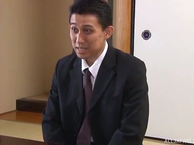 Horny Japanese MILF Teasing Shy Man with Her Seductive Cunt Play
