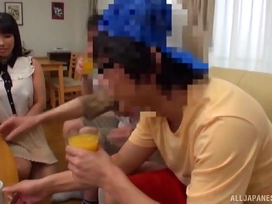 Nozomi Moans Loudly During Rough Sofa-Based MMF Threesome Action