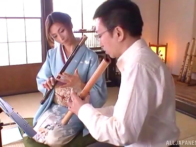 Cuddly Japanese Cowgirl Blows Her Instructor's Pipe Hardcore Sexually