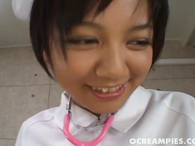 Seductive Japanese Nurse Meguru Kosaka Gives Kneeling Blowjob Treat