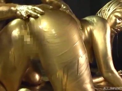 Golden-Painted Sex Slave Ai Uehara Gets Fucked Rawly by Her Master