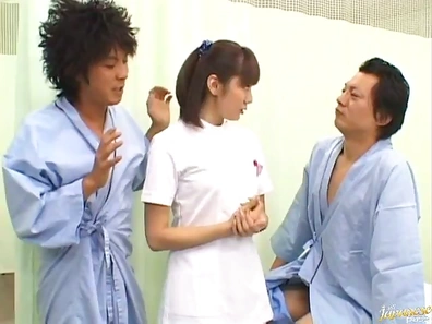 Japanese Nurse With Busty Assets Gets Gangbanged at Hospital Bedside