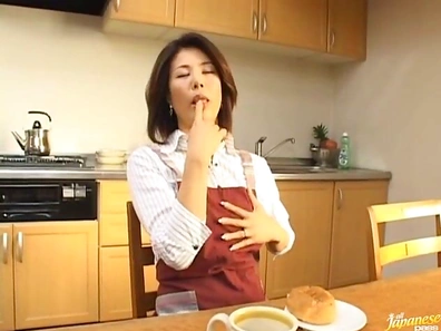 Seductive Japanese MILF Moans Loudly While Masturbating On Her Leather Chair