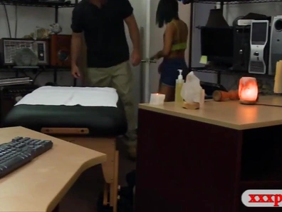 Skinny Brunette Porn Star Fucks Pawn Shop Owner Hard In His Office Desk
