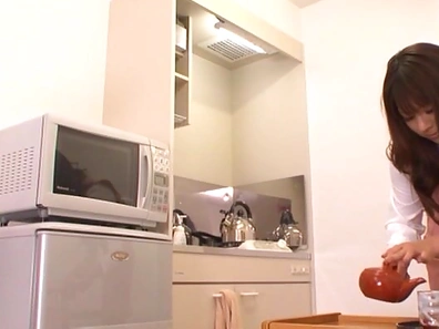 Hot office babe Kana Otowa jerks off cock and gives head