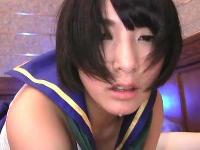 Abeno Miku is giving wild handjob and lusty fellatio