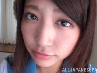 Frisky Japanese schoolgirl Mayu Shiina gets her pink pussy satisfied