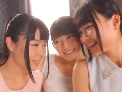 Two lovely angels pervertly work on amatuer in threesome fun