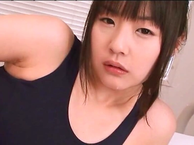 Nice Asian teen Tsubomi in swimsuit fingering pov action