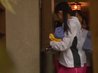 Pretty Asian teens are watched while bathing by horny teacher