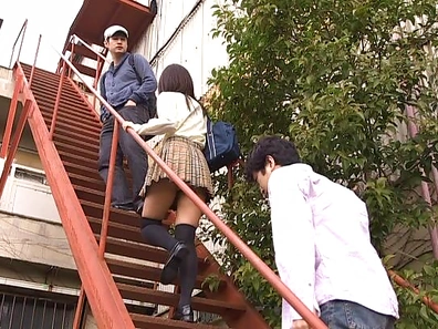 Mischievous Asian schoolgirl Rin Yamagishi has sex with three dudes