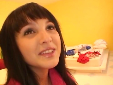 Amateur Asian teen Cecil Fujisaki plays with a small toy