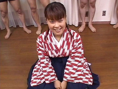 Lovely JP babe Tsumiki Shindo with pigtails gets some bukkake action