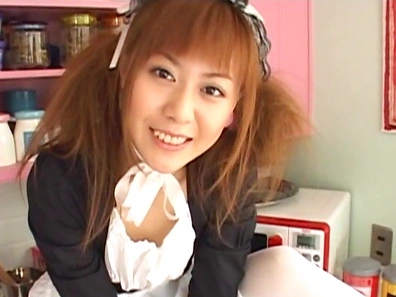 Japanese maid Hina Aizawa plays with her pussy during her free time