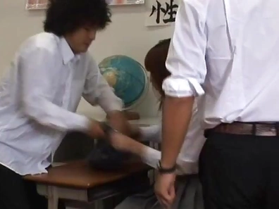 Japanese Schoolgirl Blows Two Guys In The Classroom