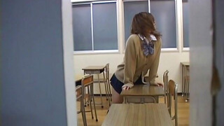 Sweet school girl masturbation with a chair!
